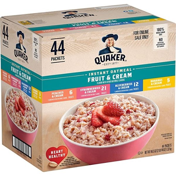 Instant Oatmeal Fruit & Cream Variety Pack, Multiple Colors, 44 Count