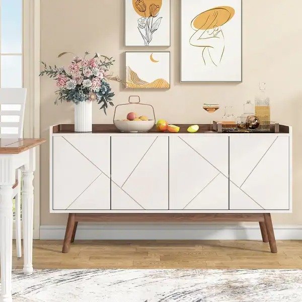 Kitchen Sideboard Buffet Table Buffet Cabinet with Storage - White+Brown