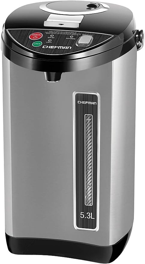 Electric Hot Water Pot Urn w/ Auto & Manual Dispense Buttons, Safety Lock, Instant Heating for Coffee & Tea, Auto-Shutoff/Boil Dry Protection, Insulated Stainless Steel, 5.3L/5.6 Qt/30+ Cups