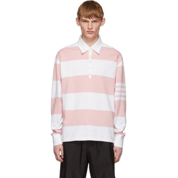 Thom Browne - Pink & White Rugby Stripe Polo