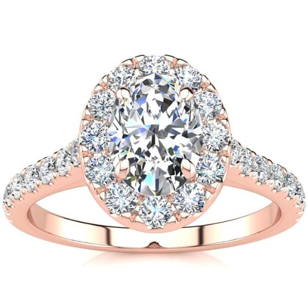 1 1/2 Carat Oval Shape Halo Moissanite Engagement Ring in 14k Rose Gold. Fiery Amazing Moissanite!