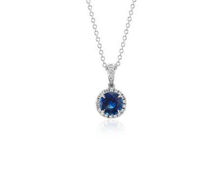 Sapphire and Micropave Diamond Pendant in 18k White Gold (6mm) | Blue Nile