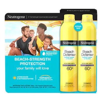 Beach Defense Sunscreen Spray SPF 60+, 8.5 oz 2-pack