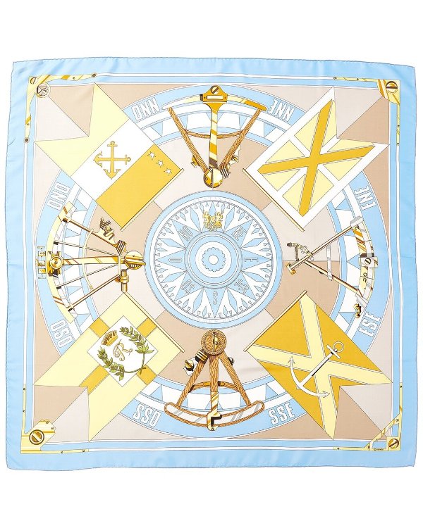 "Sextants Nautical Flags Compass," Silk Scarf (Authentic Pre-Owned)