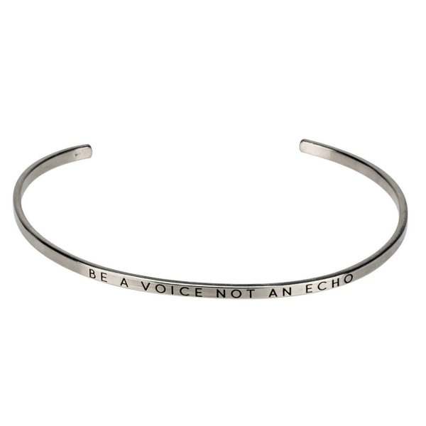 be a voice not an echo engraved thin cuff, silver