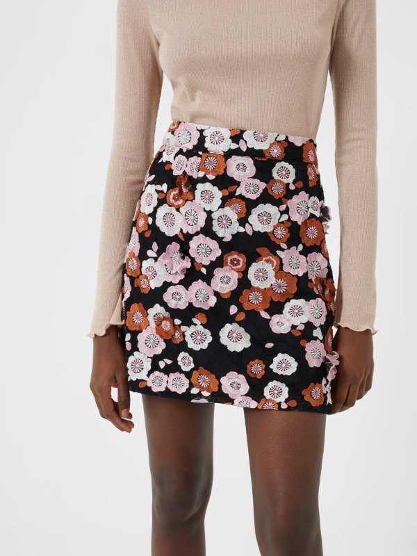 Astrida Aliyha Lace Mini Skirt Moonless Night Multi | French Connection USAstrida Aliyha Lace Mini Skirt