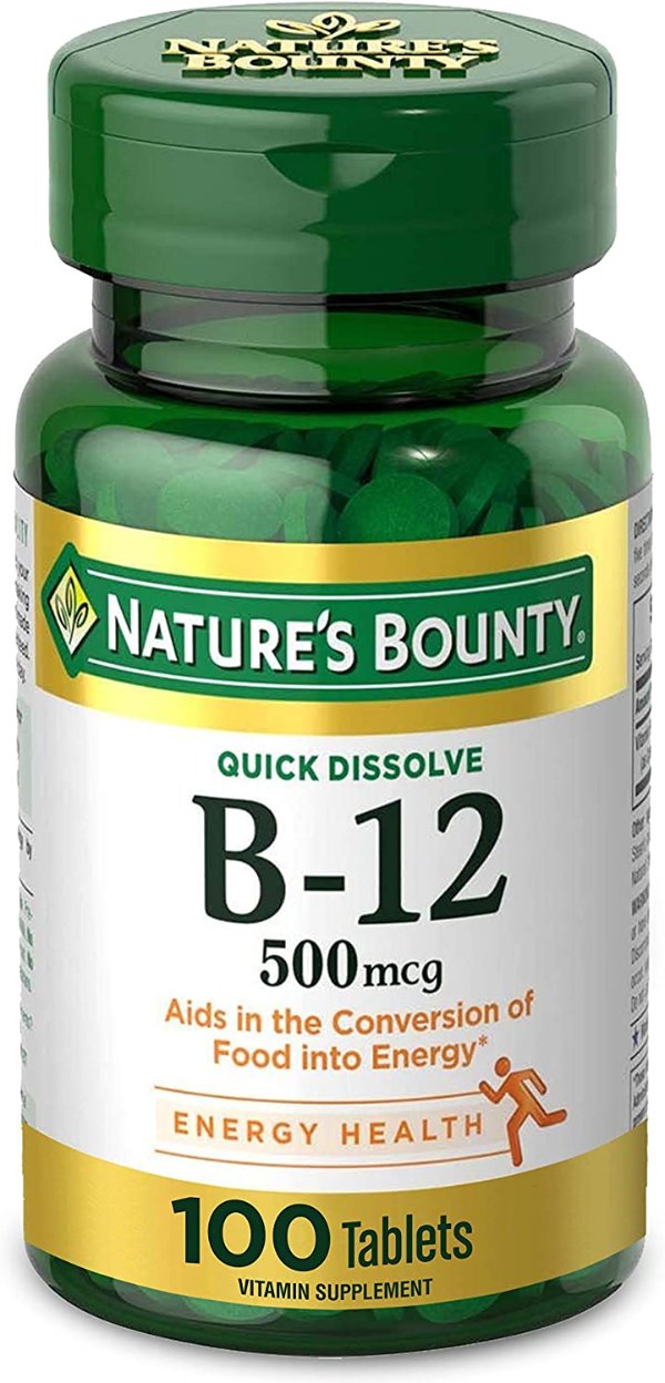 Nature’s Bounty Vitamin B-12 Supplement, Supports Metabolism and Nervous System Health, 500mcg, 100 Tablets
