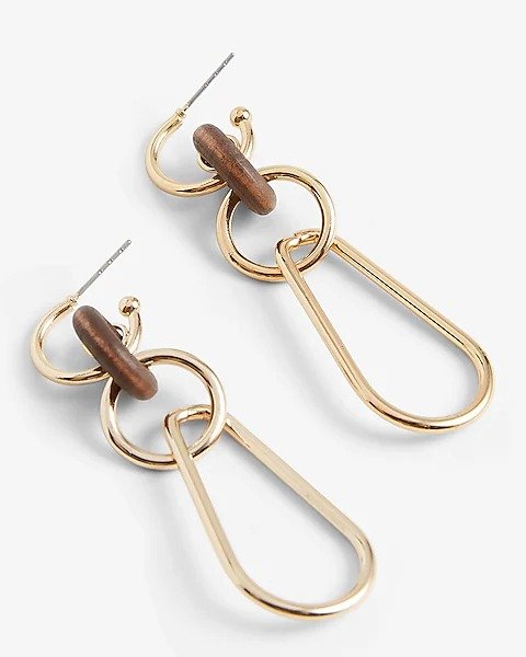 Metal & Wood Chain Link Drop Earrings