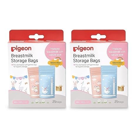 Breast Milk Storage Bag, Disposable Self Standing Bag, 5 Colourful Design, 50 Pcs (Pack of 2), 6 Oz
