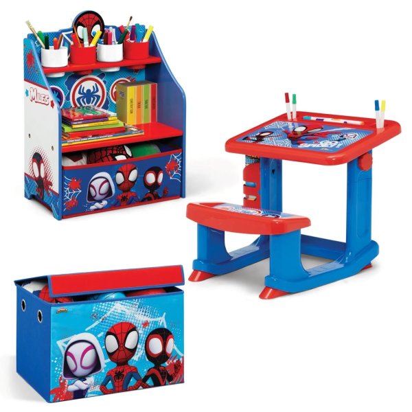 Spidey and His Amazing Friends 3-Piece Art & Play Toddler Room-in-a-Box by Delta Children – Includes Draw & Play Desk, Art & Storage Station & Fabric Toy Box, Blue - Walmart.com