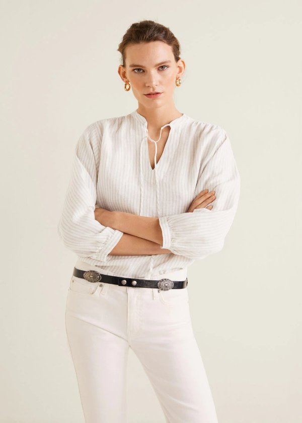 Linen-blend striped blouse - Women | OUTLET USA