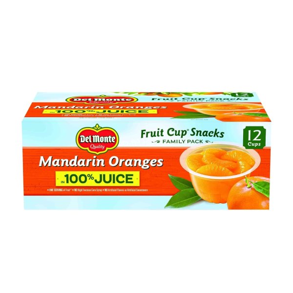 Del Monte Mandarin Orange in 100% Juice Snack Cups, 4-Ounce Cups (Pack of 12)