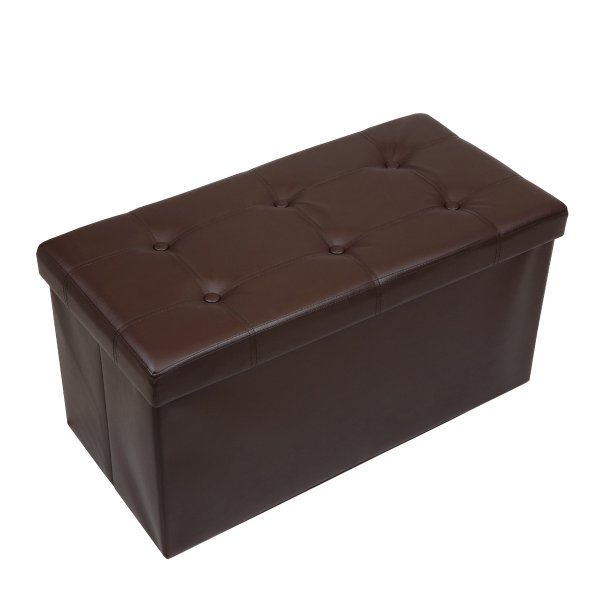 30 Inch Button Design Memory Foam Folding Storage Ottoman Bench with Faux Leather