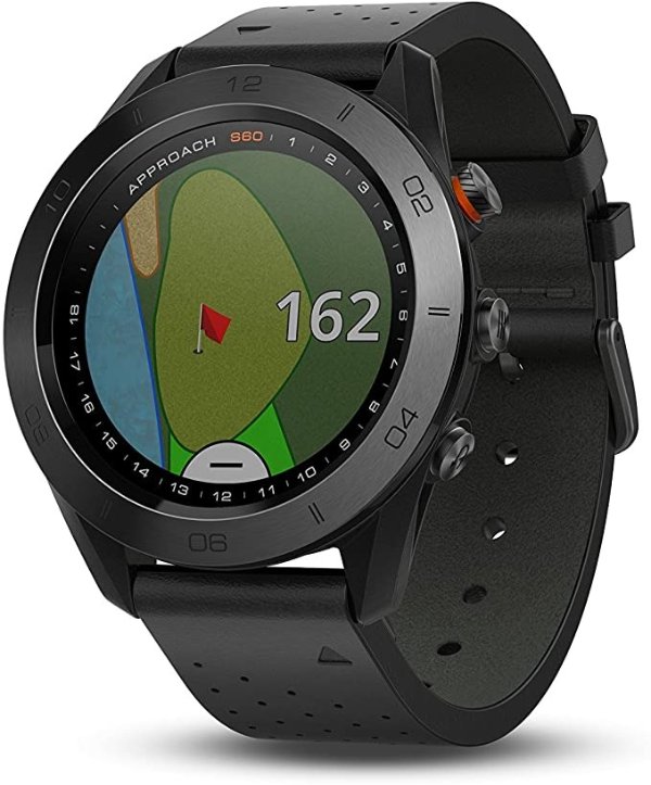 Approach S60, Premium GPS Golf Watch with Touchscreen Display and Full Color CourseView Mapping, Black w/ Leather Band
