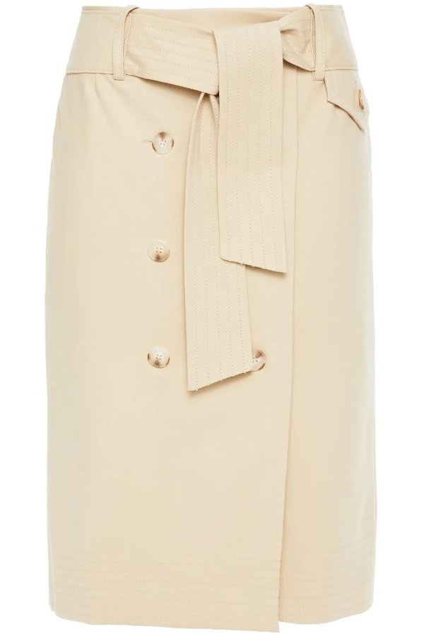 Week belted button-detailed stretch-cotton pencil skirt