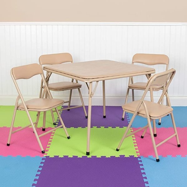 Flash Furniture Kids Tan 5 Piece Folding Table and Chair Set