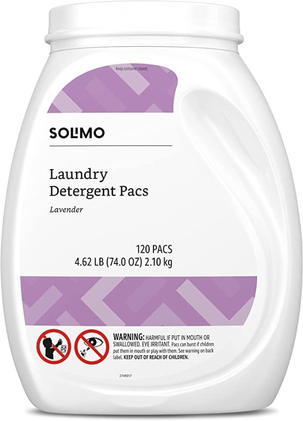 Amazon Brand - Solimo Laundry Detergent Pacs, Lavender Scent, 120 Count