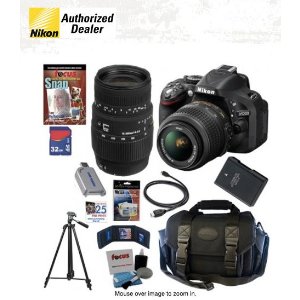 Nikon D5200 DSLR单反相机带18-55mm VR 镜头 & Sigma 70-300mm SLD DG Macro 镜头套装