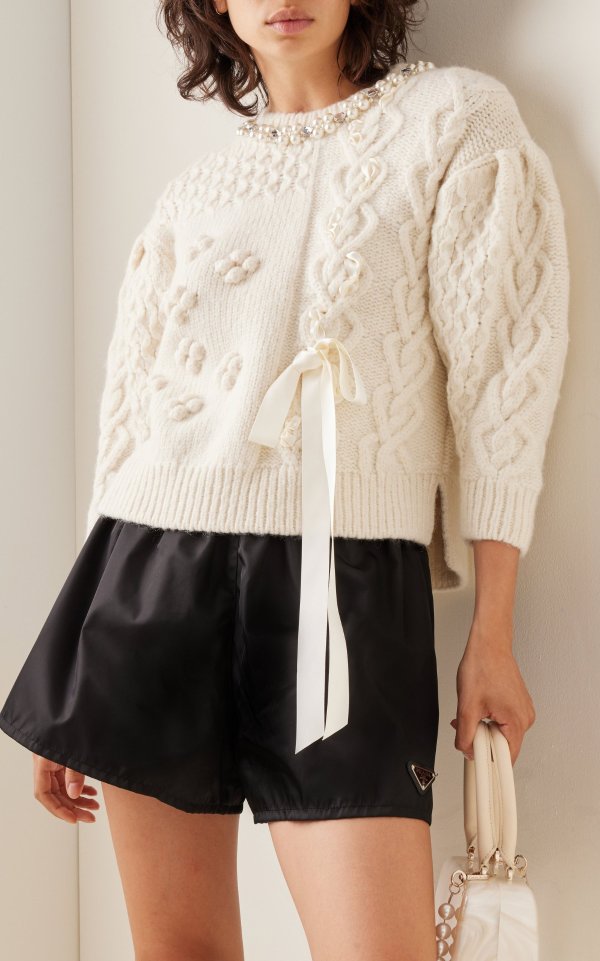 Ribbon-Trimmed Knitted Sweater