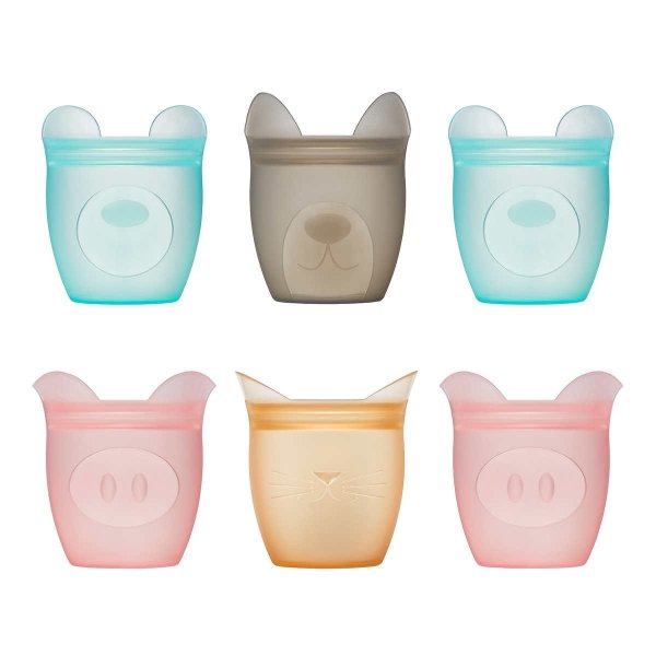 Zip Top 6-piece Reusable Platinum Silicone Baby Snack Containers