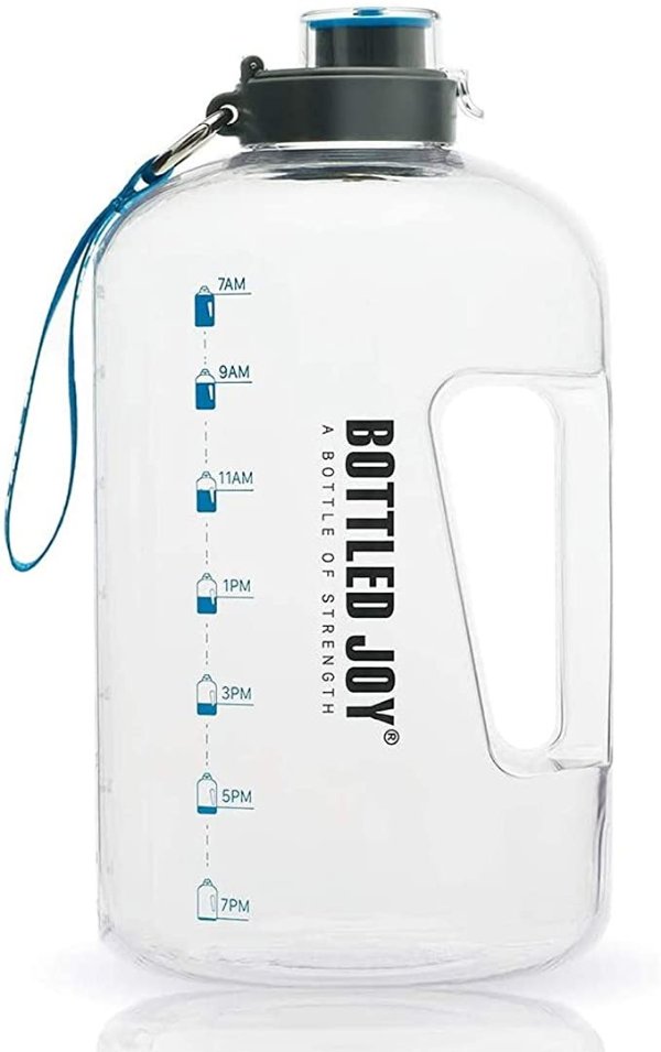 BOTTLED JOY Half Gallon Water Bottled, BPA Free 75oz Large Water Bottle Hydration with Motivational Time Mark Leak-Proof Drinking 2.2L Water Bottle for Camping Workouts and Outdoor