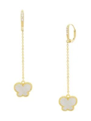 Butterfly Collection 14K Goldplated & Mother of Pearl Drop Earrings