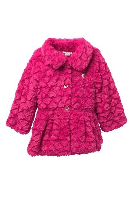 Fuchsia Embossed Heart Faux Fur Jacket (Little Girls)