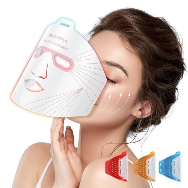 Led Face Mask Light Therapy, Red Light Therapy For Face, 3 Colors LED Skin Mask With Near infrared light, Skincare Device for All Skin Types at Home (White)