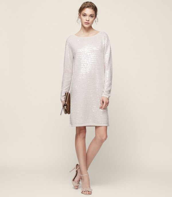 Kayla Knitted Sequin Dress - REISS