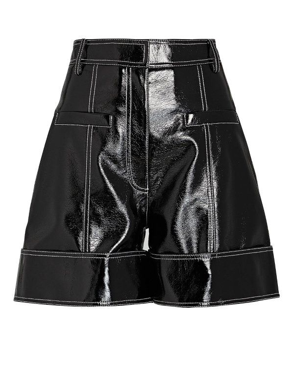Cuffed Faux Patent Leather Shorts