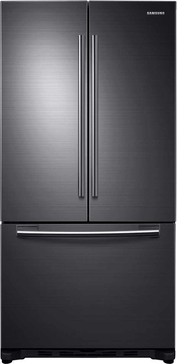RF18HFENBSG 33 Inch Counter Depth French Door Refrigerator with Twin Cooling, Filtered Icemaker, Power Freeze, Power Cool, 17.5 cu. ft. Capacity, Tempered Glass Shelving, Gallon Door Storage, Surround Air Flow and LED Lighting: Black Stainless Steel