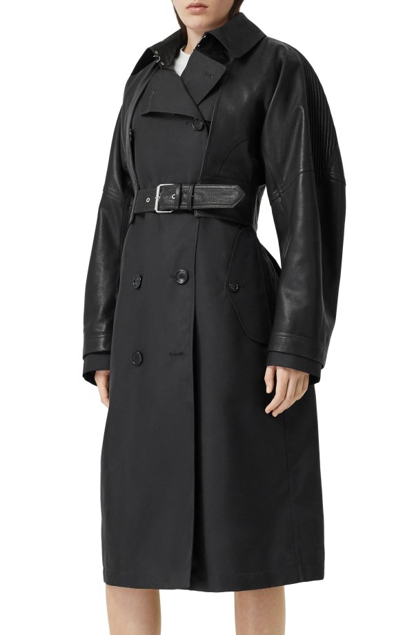 Trench Coat with Removable Leather Jacket