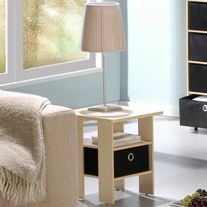 Furinno Andrey End Table Night Stand with Bin Drawer