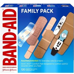 Band-Aid Brand Adhesive Bandage Family Variety Pack in Assorted Sizes including Water Block, Sport Strip, Tough Strips, Flexible Fabric and Disney Bandages for First Aid and Wound Care, 120 ct