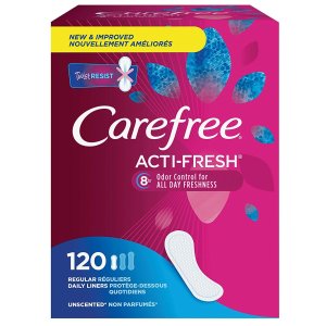Carefree Acti-Fresh Panty Liners, Soft and Flexible Feminine Care Protection, Regular, 120 Count