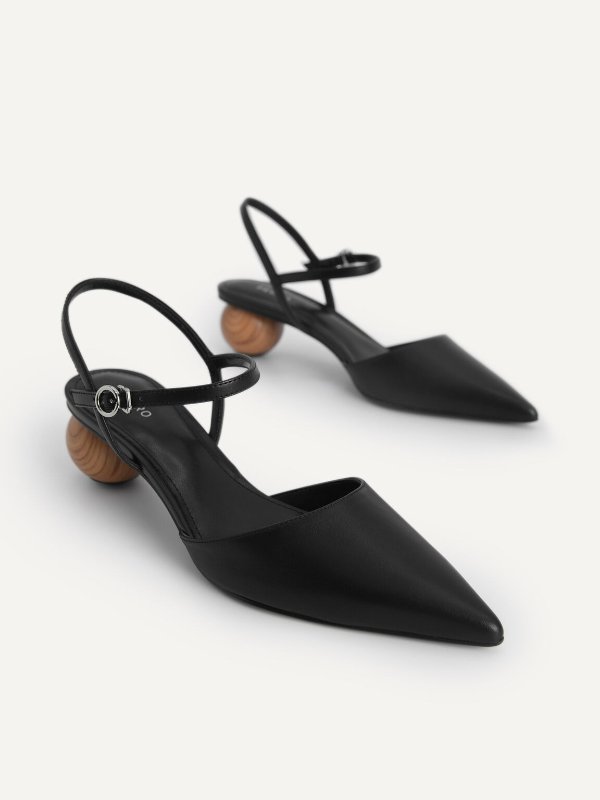 Leather Pointed Toe Heels - Black