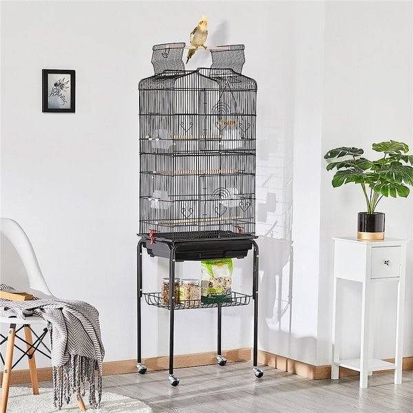 YAHEETECH 64-in Open Top Metal Parrot Cage with Detachable Rolling Stand, Black - Chewy.com