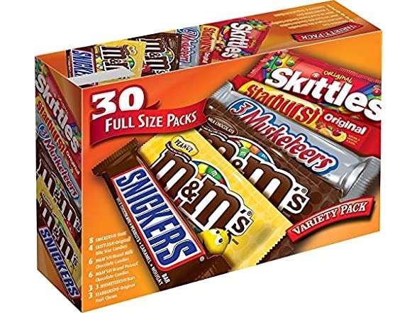 M&M'S, SNICKERS, 3 MUSKETEERS, SKITTLES & STARBURST Full Size Chocolate Candy Variety Mix 56.11-Ounce 30-Count Box, Assorted