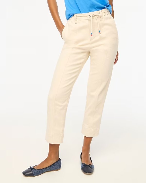 Seamed straight-leg jean in all-day stretch with rope-tie waist