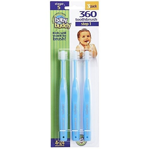 360 Toothbrush Step 1 Stage 5 for Babies/Toddlers , Kids Love Them, Blue, 3 Count