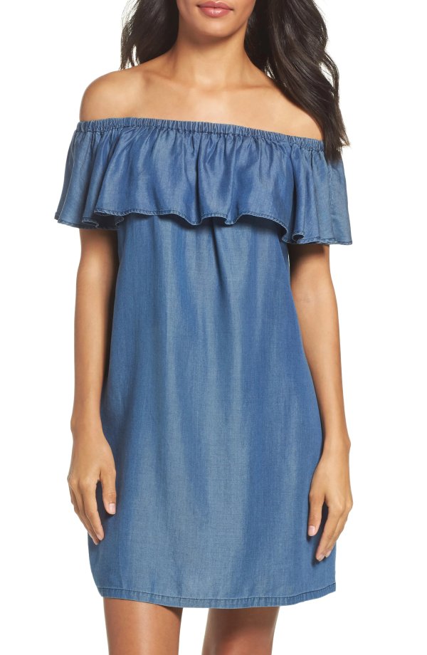 Off the Shoulder Chambray Cover-Up Dress