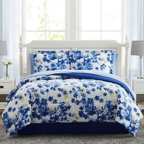 Blue Watercolor Floral Twin 6PC Comforter Set