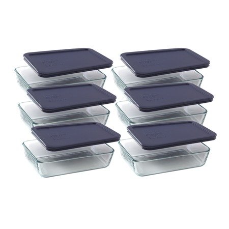 Simply Store 3-Cup Rectangular Dish with Blue Lid, Set of 6
