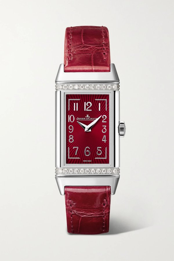 Reverso One 20mm stainless steel, diamond and alligator watch