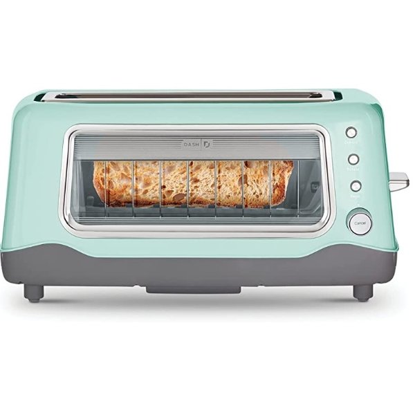 Clear View Toaster: Extra Wide Slot Toaster with See Through Window - Defrost, Reheat + Auto Shut Off Feature for Bagels, Specialty Breads & other Baked Goods - Aqua