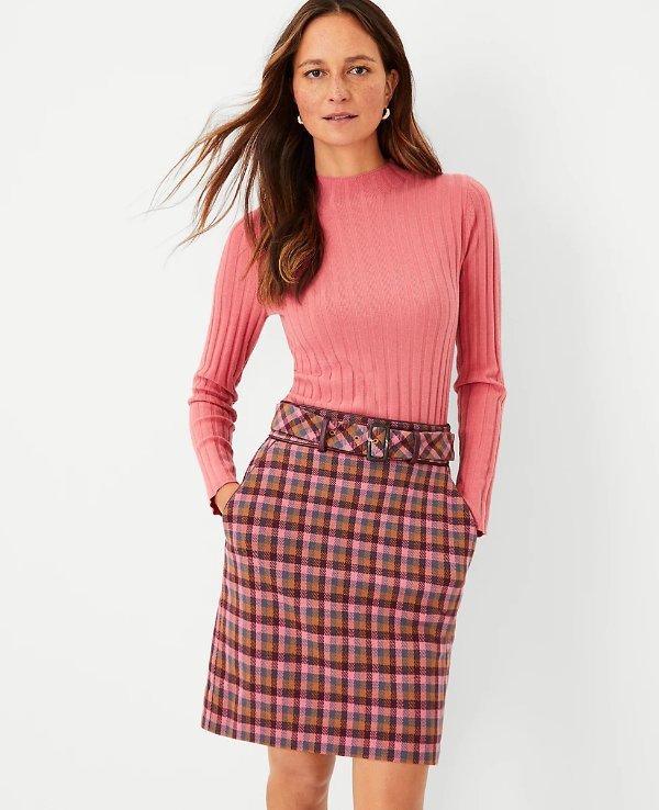 Plaid Belted Pocket Skirt | Ann Taylor