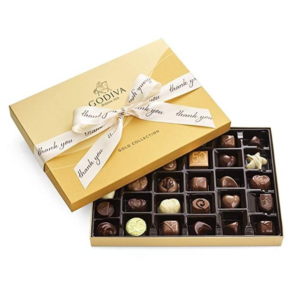 Chocolatier Assorted Chocolate Truffles Gold Gift Box, Thank You Ribbon, 36-Pieces