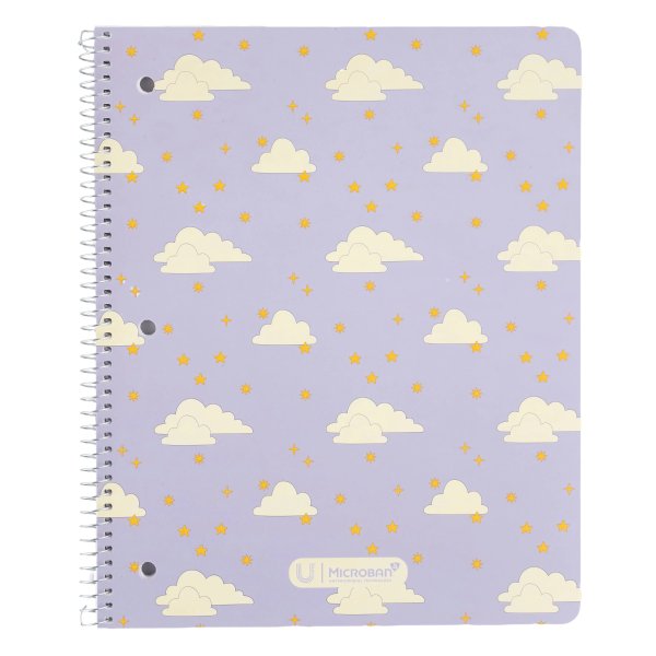 Antimicrobial Wide Ruled 1 Subject Notebook with Microban®, 10.5" x 8.5", 80 Sheets, Purple Clouds