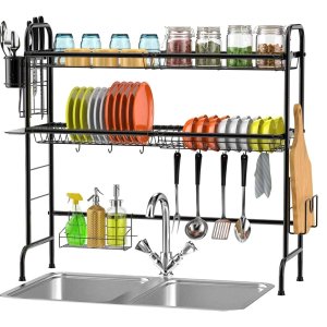 Veckle 2 Tier Dish Rack Standing Dish Drainer Non-Slip Stainless Steel Dish Dryer