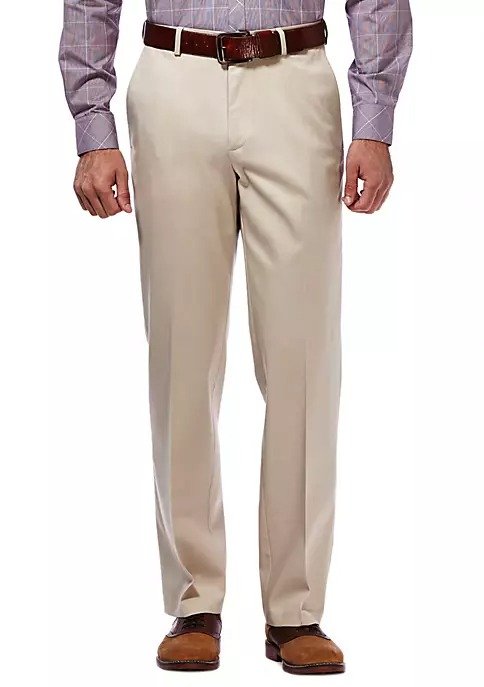 Premium Stretch No Iron Khaki Classic Fit Hidden Expandable Waistband Flat Front Pants